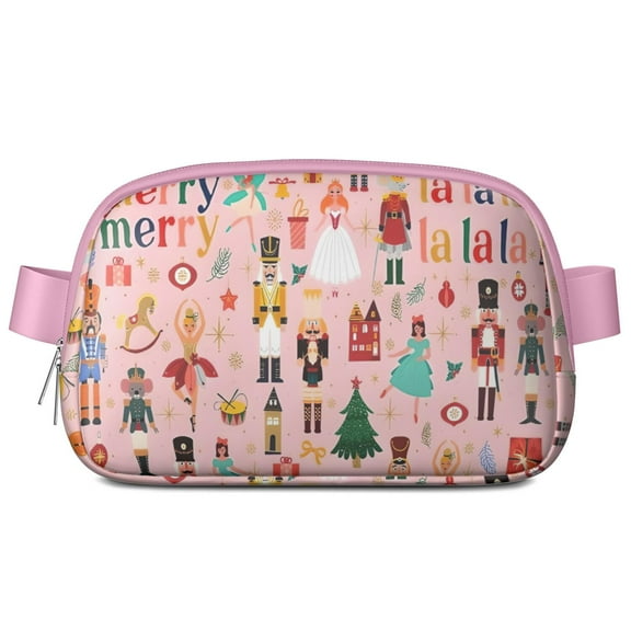 Pink Christmas Nutcracker Pattern Cute Fanny Packs for Women,Travel Waterproof Crossbody Fanny Bags Waist Purse for Women Anti Theft Adjustable Strap for Running Travel Cycling