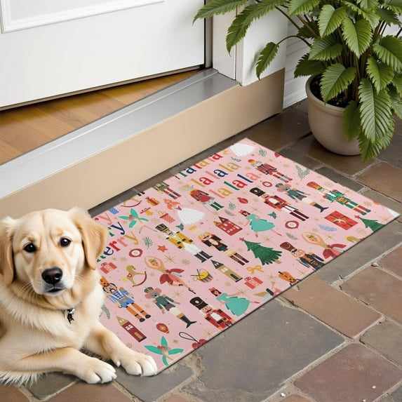 Pink Christmas Nutcracker Pattern Door Rugs,Washable Non Slip Door Mats Indoor,Decorative Door Mats,Entry Mat Indoor for Entrance,Bedroom,Kitchen,Bathroom,16"x24"
