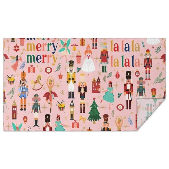 Pink Christmas Nutcracker Pattern Rectangle Tablecloth 60"x102",Waterproof Polyester Rectangle Table Cloth, Wipeable Spillproof Polyester Tablecloth for Dining, Camping, Indoor and Outdoor