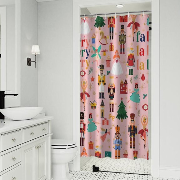 Pink Christmas Nutcracker Pattern Shower Curtain 36"x72" ,Bathroom Decorative Shower Curtains Set with 12 Hooks,Modern Waterproof Washable Shower Curtain
