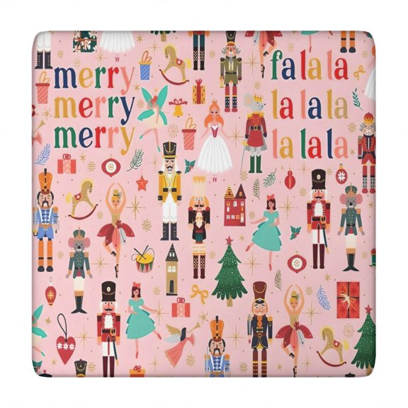 Pink Christmas Nutcracker Pattern Square Fitted Tablecloth with Elastic Edge,Square Table Cover,Washable Elastic Table Cover for Home Kitchen Party Decor 34"x34"