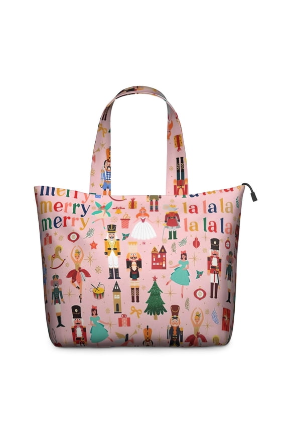 Pink Christmas Nutcracker Pattern Travel Tote Bags for Women Carry On,Large Weekender Bags for Women Travel,Multi Functional Duffle Bag for Work,Shopping,Sports
