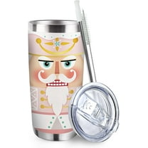 Pink Christmas Nutcracker Tumbler with Lid and Straw, Xmas Nutcracker King Stainless Steel Travel Coffee Cup, Funny Christmas New Year Gift, 20oz Double Wall Vacuum Insulated Mug