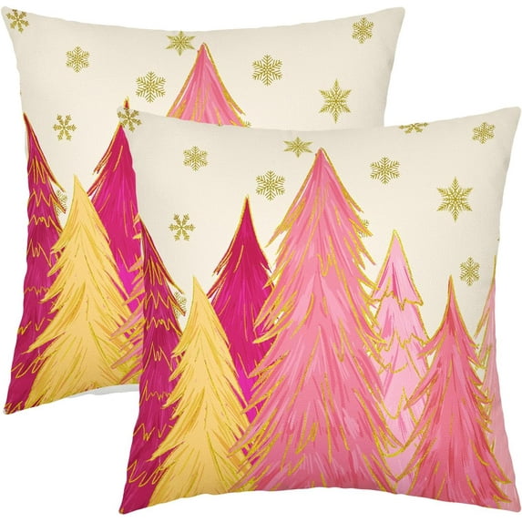 Pink Christmas Pillow Covers 18x18 Inch Set of 2 Santa Tree Gold Snowflake Xmas Decorative Square Throw Pillows For Couch Winter Holiday Pillow Cases Farmhouse Home Decor For Sofa Porch Outdoor