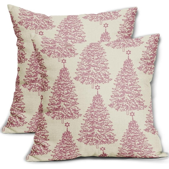 Pink Christmas Pillow Covers 18x18 Set of 2 Xmas Tree Star Rustic Holiday Print Decorative Outdoor Pillowcases Farmhouse Vintage Winter Decorations Throw Cushion Case Decor for Couch Sofa Bed