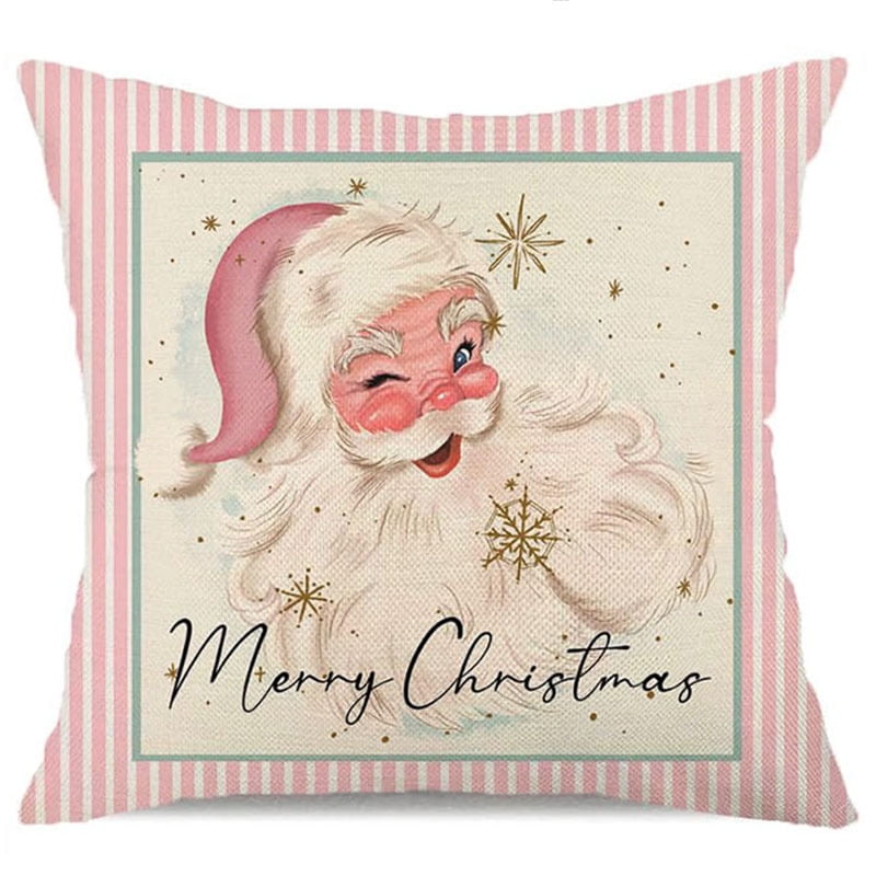 Pink Christmas Pillow Covers 18x18inch Snowflake Ho Ho Ho Santa Snowman Joy Hello Winter Throw Pillows Cushion Case Farmhouse Christmas Decorations Walmart