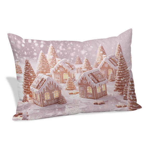 Pink Christmas Pillow Covers, Linen Long Throw Pillow Case, Xmas Farmhouse Snowflake Tree Cute Holiday Pillow Protector Decorative Cushion Cover for Living Room/Bedroom 16" x 24"
