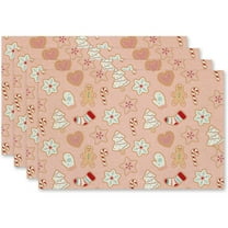 Pink Christmas Placemats Set of 4, Christmas Christmas Treats Gingerbread Placemats, Cute Christmas Table Mats Place Mats for Kitchen Dining Table Winter Holiday Party Decoration 18x12 Inch