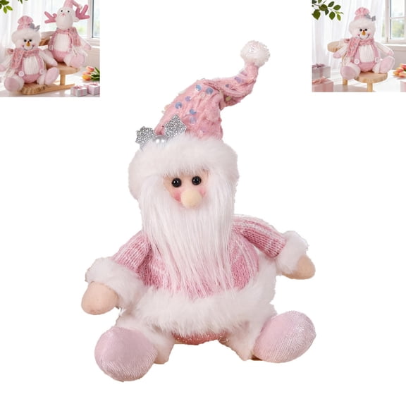 Pink Christmas Plush Figurine Ornament, Christmas Santa Claus Doll, Holiday Pink Plush Winter Decoration Figure, Tabletop Placement for Windowsill, Mantel, Shelves and Desk