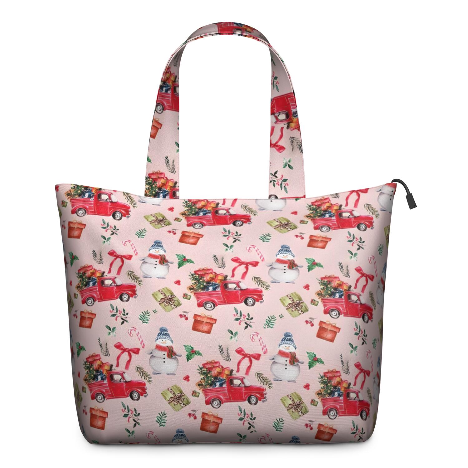 Pink Christmas Red Truck and Snowman Pattern Travel Tote Bags for Women Carry On,Large Weekender Bags for Women Travel,Multi Functional Duffle Bag for Work,Shopping,Sports