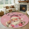 thumbnail image 1 of Pink Christmas Round Area Rug 6 FT, Non Slip Bedroom Area Rug, Santa Winter Snowflake Botanical Rustic Washable Soft Circular Carpet Floor Mat for Kitchen Dining Room Home Office Kids Room, 1 of 9