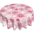 thumbnail image 1 of Pink Christmas Round Tablecloth 60 Inch Hot Pink White Xmas Snowflake Winter Holiday Theme Decorative Table Cloth Seasonal Rustic Farmhouse for Indoor Party Kitchen Dinner Picnic Decor, 1 of 8