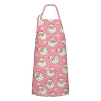 Pink Christmas Santa Apron-Garden Aprons for Women with Pockets-Cotton Linen Waterproof Kitchen Cooking Gardening Aprons Adjustable for Kitchen,Cooking,BBQ and Salon 32"x27"