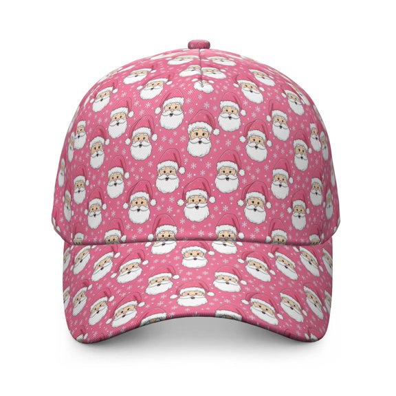 Pink Christmas Santa Pattern Baseball Cap, Sports Sun Cap with Snap Closure & Sweatband, Polyester Construction Gifts for Unisex Men Women