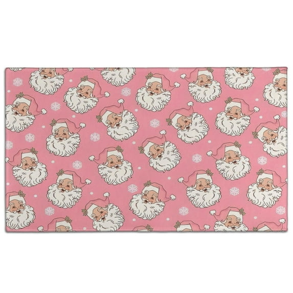 Pink Christmas Santa Pattern Door Rugs,Washable Non Slip Door Mats Indoor,Decorative Door Mats,Entry Mat Indoor for Entrance,Bedroom,Kitchen,Bathroom,17"x30"