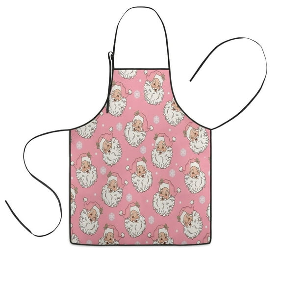 Pink Christmas Santa Pattern Kids Aprons for Girls and Boys,Adjustable Neck Strap Toddler Aprons for Kids Cooking Baking