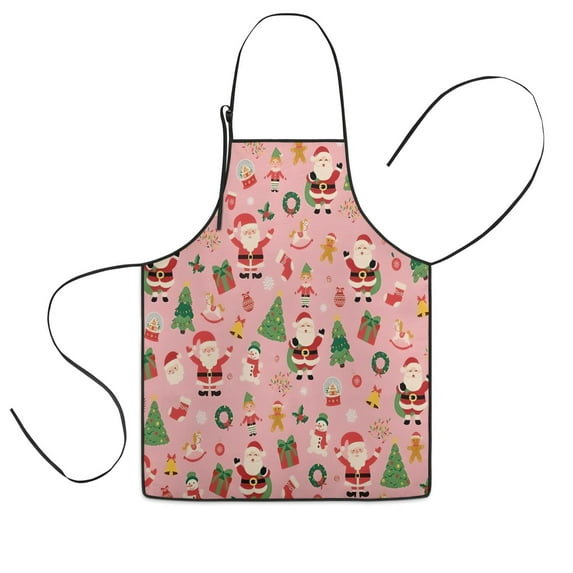Pink Christmas Santa Pattern Kids Aprons for Girls and Boys,Adjustable Neck Strap Toddler Aprons for Kids Cooking Baking