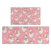 Pink Christmas Santa Pattern Kitchen Rugs Sets Of 2,Anti Fatigue Kitchen Mat Rugs Non Slip Washable,Decorative Kitchen Floor Mats for Kitchen,Sink,Laundry,17"x30" 17"x47"