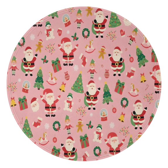 Pink Christmas Santa Pattern Round Blanket,Comfortable Soft Flannel Throw Blanket,All Season,Warm Lightweight Blankets for Sofa Bed Couch Living Room Chair 60"x60"