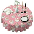 thumbnail image 1 of Pink Christmas Santa Pattern Round Tablecloth 60"x60",Wrinkle Wipeable Table Cloth for Kitchen Dining Room Picnic Patio Party, 1 of 6