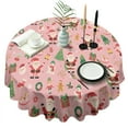 thumbnail image 1 of Pink Christmas Santa Pattern Round Tablecloth 60"x60",Wrinkle Wipeable Table Cloth for Kitchen Dining Room Picnic Patio Party, 1 of 6