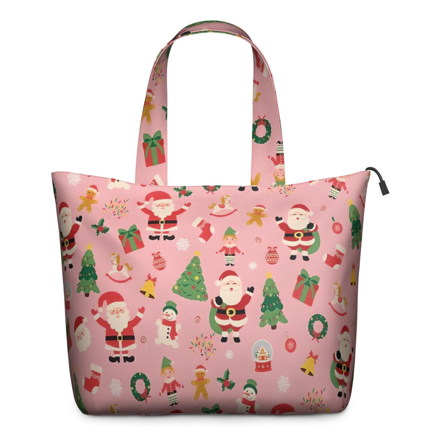 Pink Christmas Santa Pattern Travel Tote Bags for Women Carry On,Large Weekender Bags for Women Travel,Multi Functional Duffle Bag for Work,Shopping,Sports