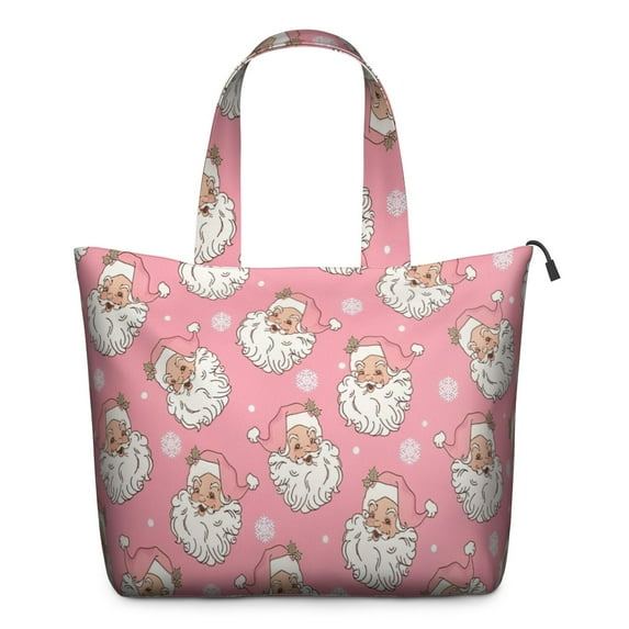 Pink Christmas Santa Pattern Travel Tote Bags for Women Carry On,Large Weekender Bags for Women Travel,Multi Functional Duffle Bag for Work,Shopping,Sports