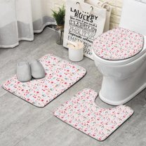 Pink Christmas Santa and Penguin Pattern Bathroom Rugs Sets 3 Piece,Toilet Cover Set,Absorbent Non Slip Bathroom Mats Sets with U-Shaped Contour Rug Toilet Rug Set