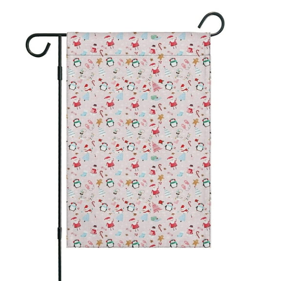 Pink Christmas Santa and Penguin Pattern Fall Garden Flags 12.5"x18" Double Side,Small Yard Flags for Outside,Outdoor Fall Decor,Autumn Funny Garden Flag Yard Decoration