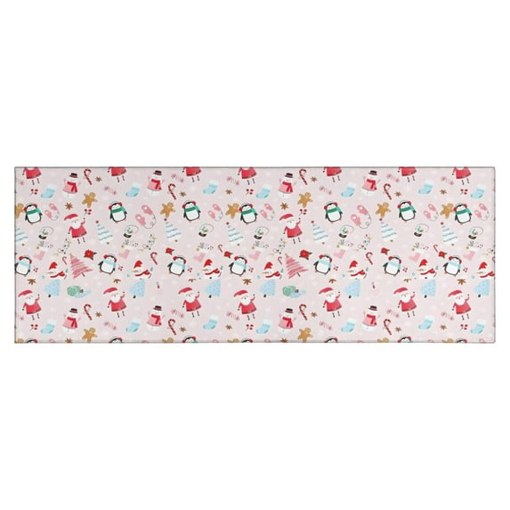 Pink Christmas Santa and Penguin Pattern Kitchen Rug Mat,Kitchen Runner Rugs Non Skid Washable,Decorative Kitchen Floor Mats for Kitchen,Sink,Laundry,17"X47"