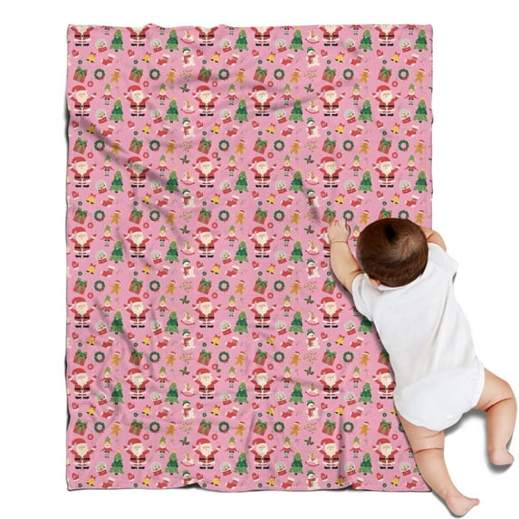Pink Christmas Santa and Tree Pattern Blanket,Comfortable Soft Flannel Throw Blanket,All Season,Warm Lightweight Blankets for Sofa Bed Couch Living Room Chair,30"x40"