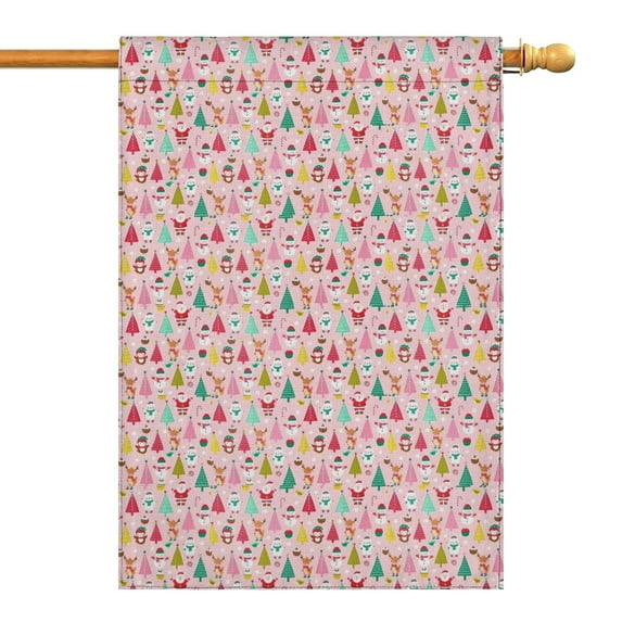 Pink Christmas Santa and Tree Pattern Fall Garden Flags 28"x40" Double Side,Small Yard Flags for Outside,Outdoor Fall Decor,Autumn Funny Garden Flag Yard Decoration