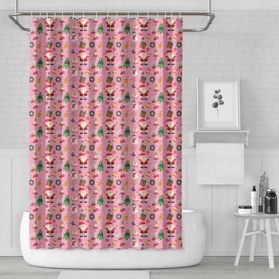 Pink Christmas Santa and Tree Pattern Shower Curtain 72"x72" ,Bathroom Decorative Shower Curtains Set with 12 Hooks,Modern Waterproof Washable Shower Curtain