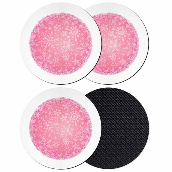 Pink Christmas Snowflake Coasters Set of 4, Absorbent Coasters for Drinks, Xmas Winter Modern Textured Coaster for Desk Coffee Table Protection, Home Decor House Warming Gifts 4"