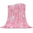 thumbnail image 1 of Pink Christmas Snowflakes Flannel Blanket for Bed,Travel and Camping, Winter Snowfall Shiny White Modern Super Soft Cozy Blanket for All Seasons 40" x 60", 1 of 6