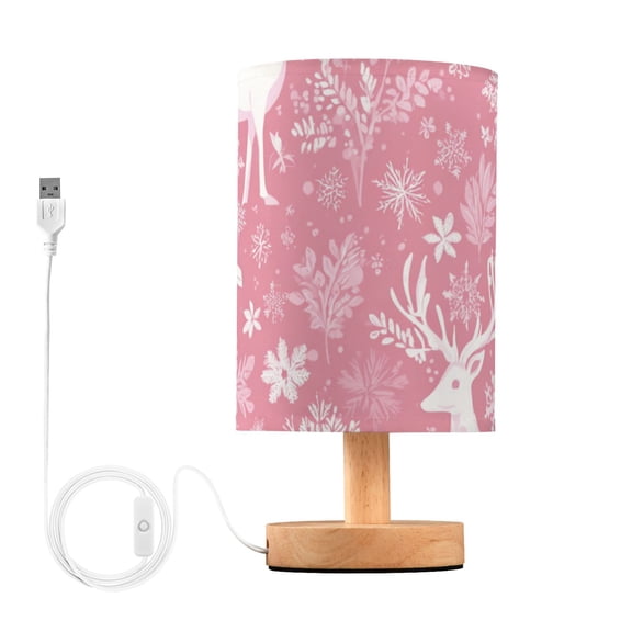 Pink Christmas Snowflakes Reindeer Table Lamp with USB Port LED Warm Light Lamp Night Light Home Decor