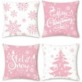 thumbnail image 1 of Pink Christmas Snowflakes Throw Pillow Covers 18x18 Inch Xmas Tree Let It Snow Winter Holiday Decorative Pillows Soft Velvet Cushion Covers for Outdoor Couch Sofa Decor Set of 4, 1 of 4