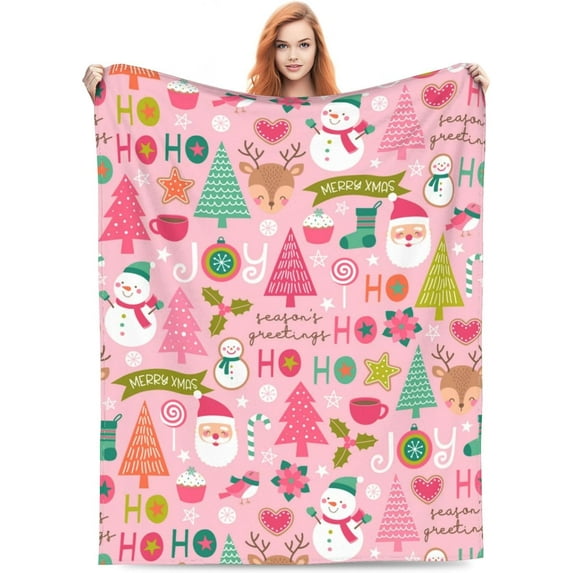 Pink Christmas Snowman Blanket Throw Blanket for Women Christmas Lovers Super Soft Flannal Christmas Blanket for Bedding Couch Sofa Home Living Room Decor Birthday Gifts 50"x60"