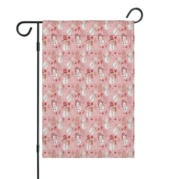 Pink Christmas Snowman Pattern Fall Garden Flags 12.5"x18" Double Side,Small Yard Flags for Outside,Outdoor Fall Decor,Autumn Funny Garden Flag Yard Decoration