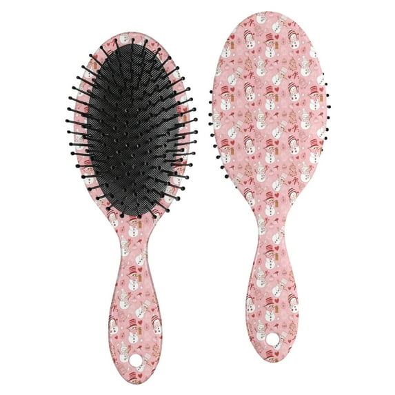 Pink Christmas Snowman Pattern Hair Brush,Girls Detangling Hair Brush,Glide Through Tangles with Ease for Wet & Dry Hair,8.8"X2.8"
