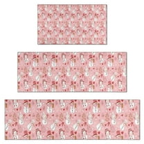 Pink Christmas Snowman Pattern Kitchen Rugs Sets Of 3,Kitchen Runner Rugs Non Skid Washable,Decorative Kitchen Floor Mats for Kitchen,Sink,Laundry,17"x30"  17"x47"   17"x59"
