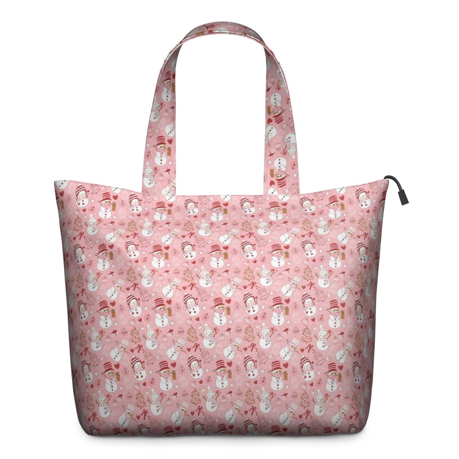 Pink Christmas Snowman Pattern Travel Tote Bags for Women Carry On,Large Weekender Bags for Women Travel,Multi Functional Duffle Bag for Work,Shopping,Sports