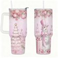thumbnail image 1 of Pink Christmas Snowman Tumbler with Lid and Straw, Holiday Winter Gift Cup, 1 of 9