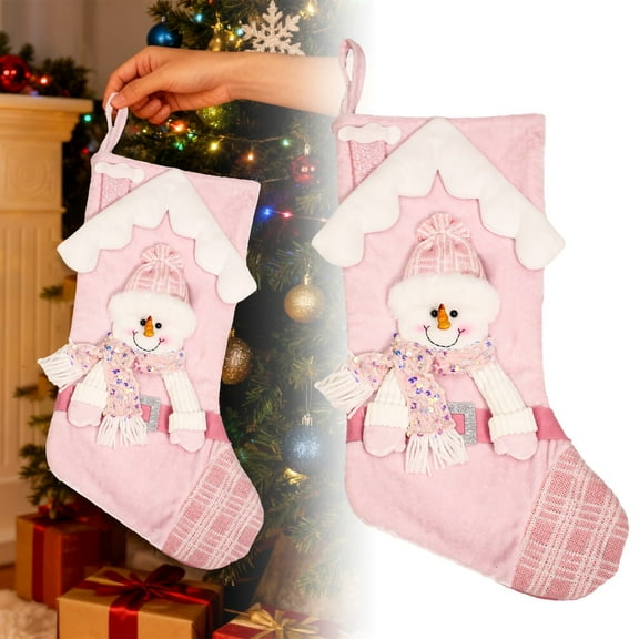 Pink Christmas Stocking,18 Inch 3D Shiny Bling Large Stocking,Winter Snowflake Large Xmas Stockings for Family Holiday Christmas Party Decorations Gift(Snowman)