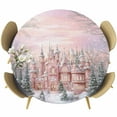 thumbnail image 1 of Pink Christmas Table Cloth, Round Fitted Tablecloths with Elastic Edge, Winter Town Snowflake Xmas Tree Wipeable Waterproof Table Cover for Kitchen Wedding 36-44 Inches, 1 of 3
