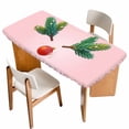 thumbnail image 1 of Pink Christmas Table Cloths for 4 Foot Rectangle Tables, Xmas Tree Ball Winter Modern Art Patio Waterproof Elastic Fitted Tablecloths, Washable Rectangular Table Cover for Camping, 1 of 8