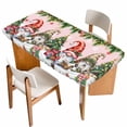 thumbnail image 1 of Pink Christmas Table Cloths for 5 Foot Rectangle Tables, Gnomes Xmas Tree Snowflake Gifts Patio Waterproof Elastic Fitted Tablecloths, Washable Rectangular Table Cover for Camping, 1 of 8