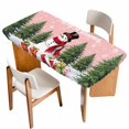thumbnail image 1 of Pink Christmas Table Cloths for 5 Foot Rectangle Tables, Xmas Tree Snowflake Winter Gifts Patio Waterproof Elastic Fitted Tablecloths, Washable Rectangular Table Cover for Camping, 1 of 8