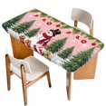 thumbnail image 1 of Pink Christmas Table Cloths for 6 Foot Rectangle Tables, Xmas Tree Ball Snowflake Winter Gifts Patio Waterproof Elastic Fitted Tablecloths, Washable Rectangular Table Cover for Camping, 1 of 8