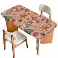 thumbnail image 1 of Pink Christmas Table Cloths for 6 Foot Rectangle Tables, Xmas Tree Balls Snowman Gingerbread Patio Waterproof Elastic Fitted Tablecloths, Washable Rectangular Table Cover for Camping, 1 of 8
